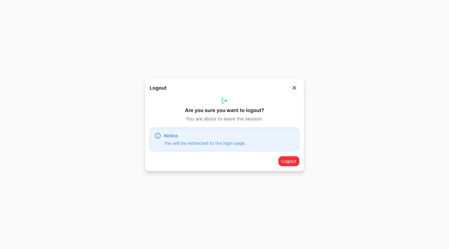 Spot Orbit Admin Logout confirmation dialog with a Logout button