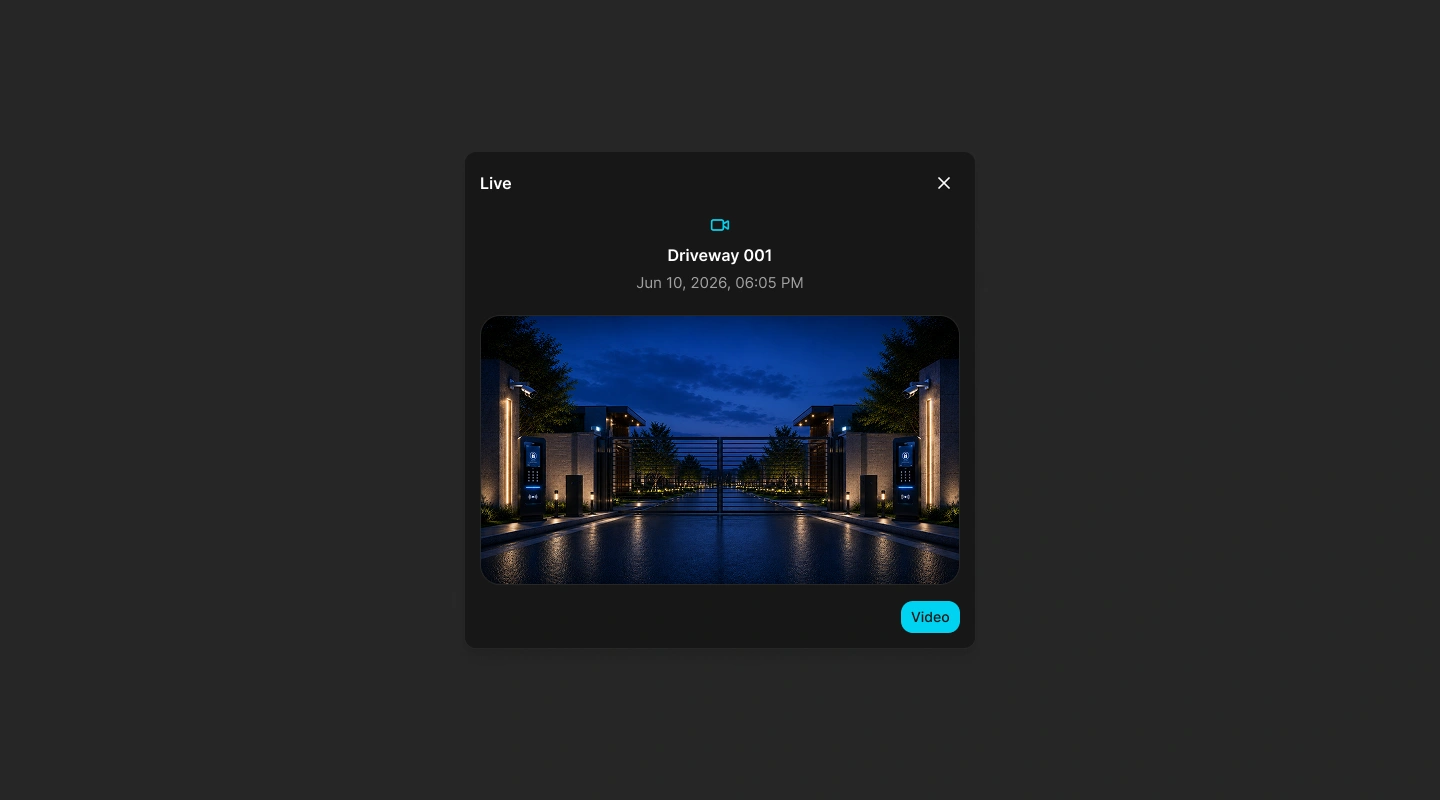 Live video dialog for a selected site camera