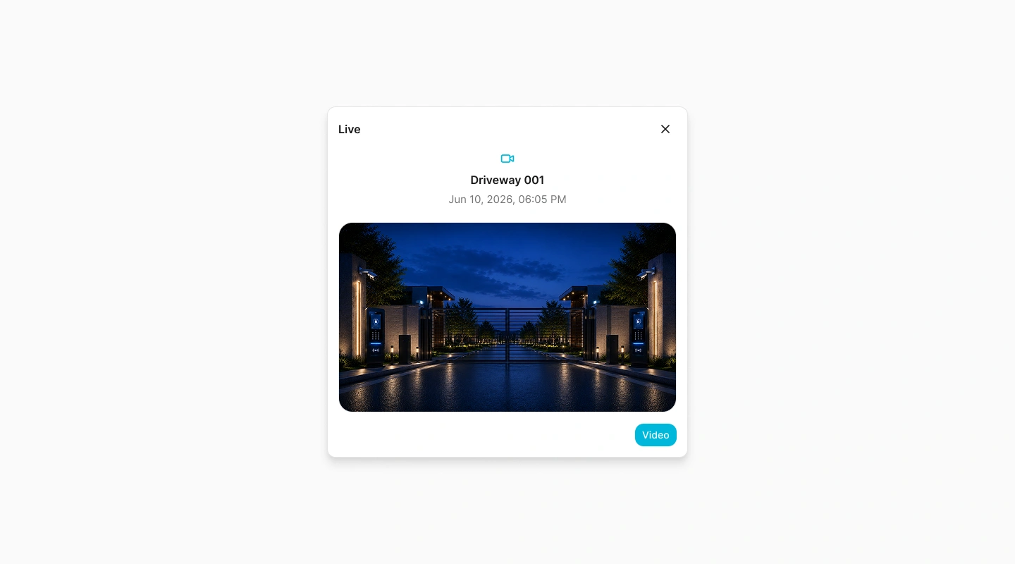 Live video dialog for a selected site camera