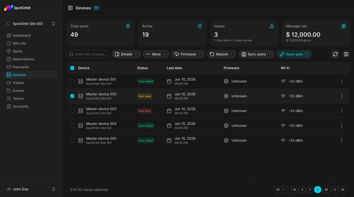 Manager devices list