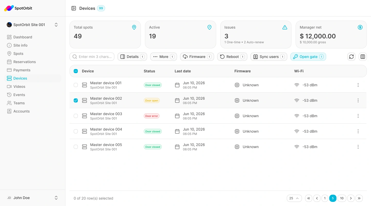 Manager devices list
