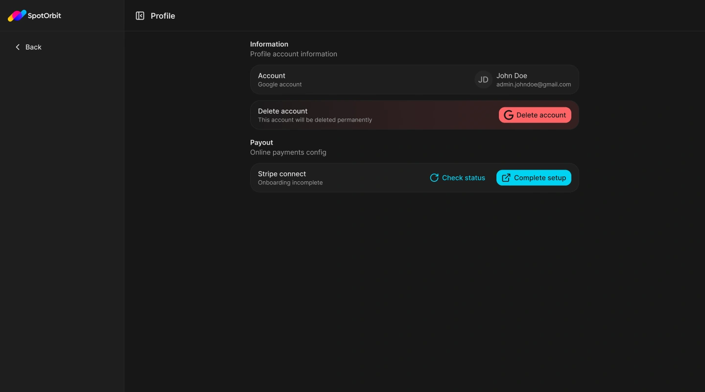 Manager profile page