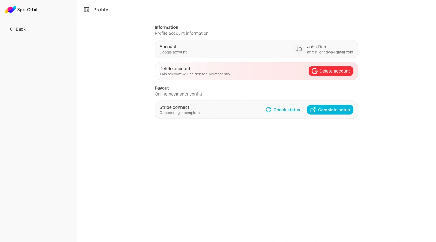 Manager profile page