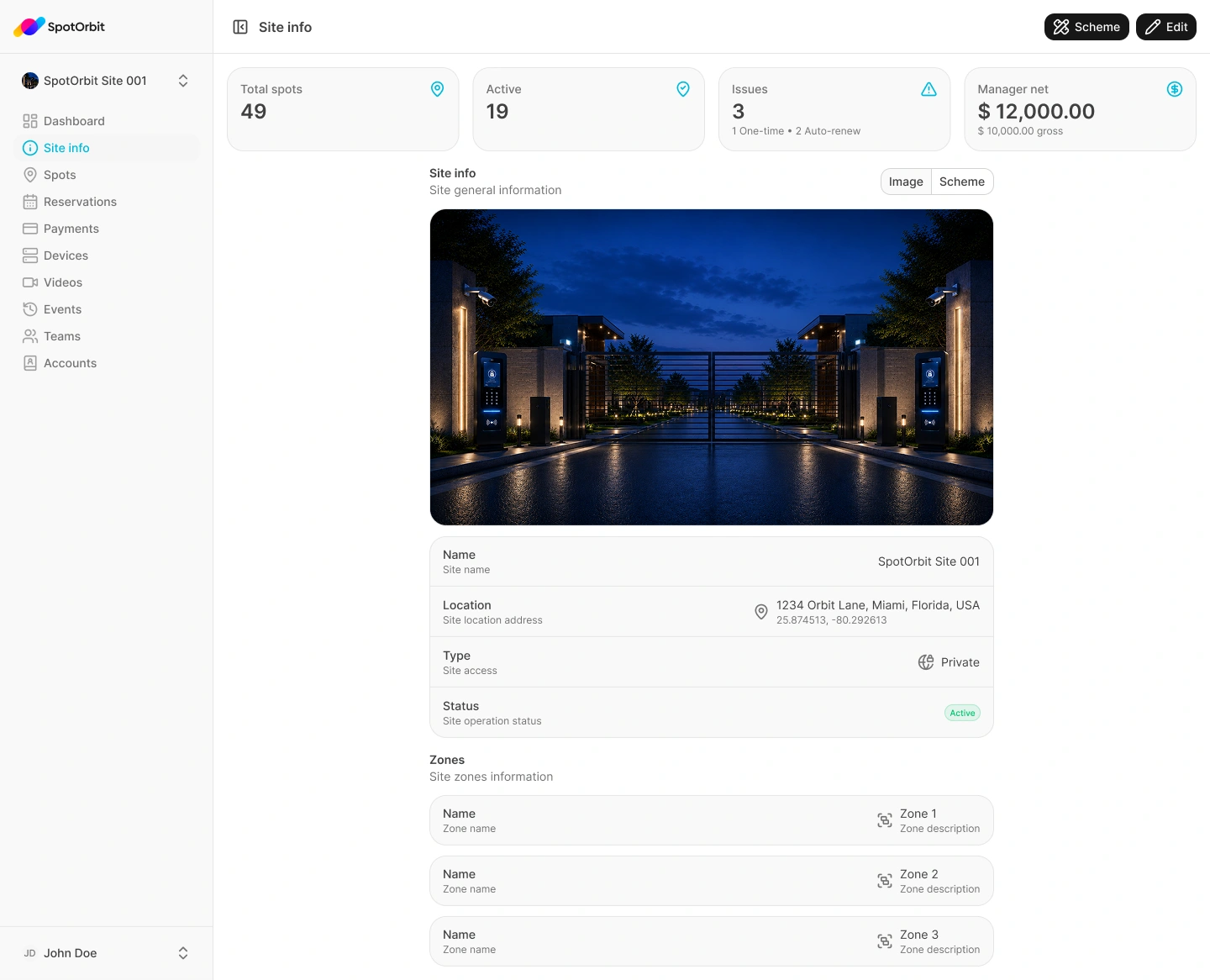 Manager site information