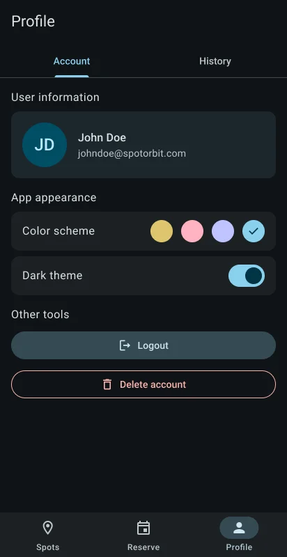 Customer Profile Account tab with user and appearance settings