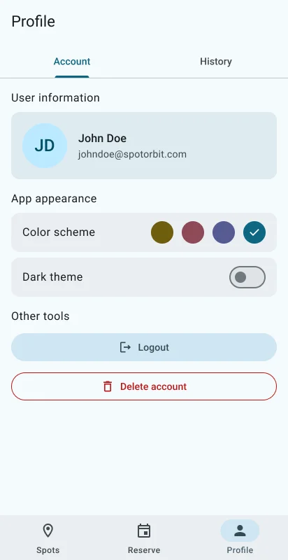 Customer Profile Account tab with user and appearance settings