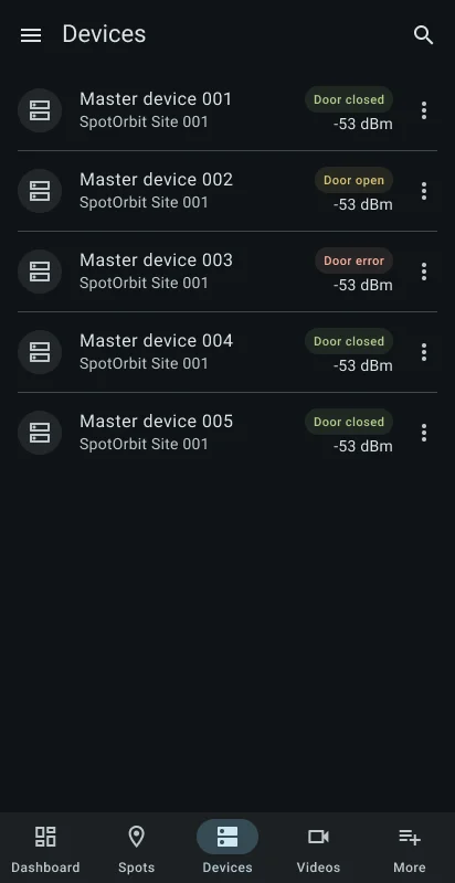 Manager Devices inventory with search, filters, summary, and device rows