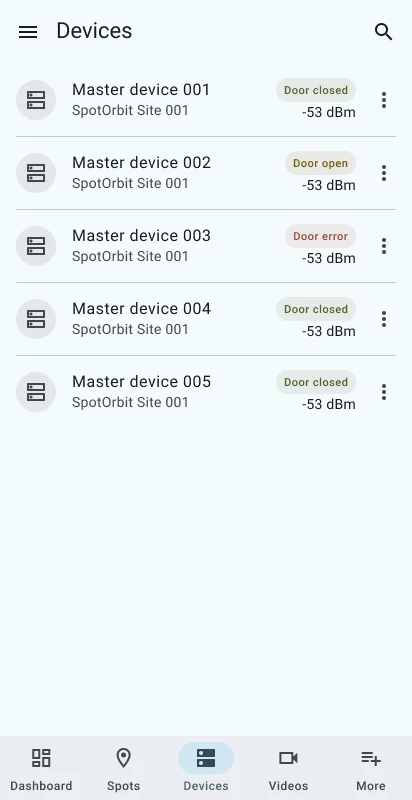 Manager Devices inventory with search, filters, summary, and device rows