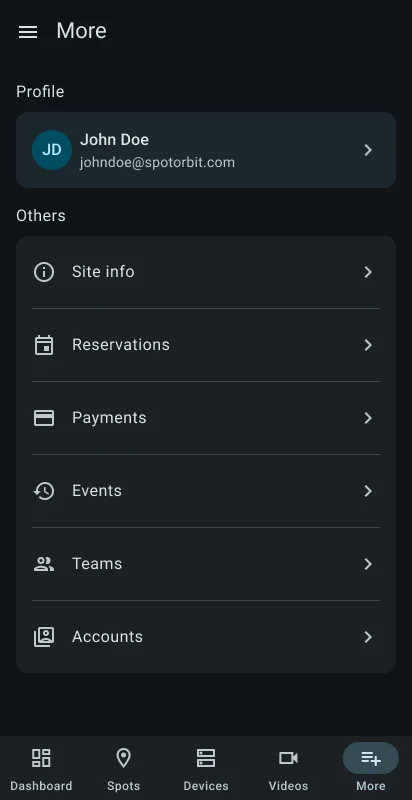 Manager More page listing additional site and account tools