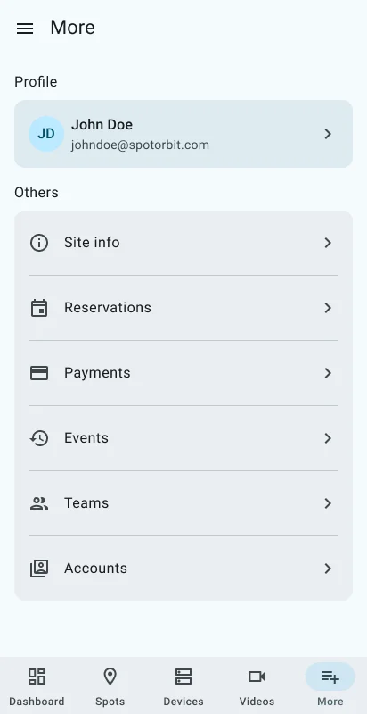 Manager More page listing additional site and account tools